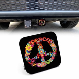 Beabes Auto Hitch Cover for Trucks Peace Symbol, Hippie Love Joy Peace Flower Sign Sturdy Rubber Hitch Tube Covers 2" Trailer Hitch Cover Tow Receiver Tube Plug Cap for Cars Sedans