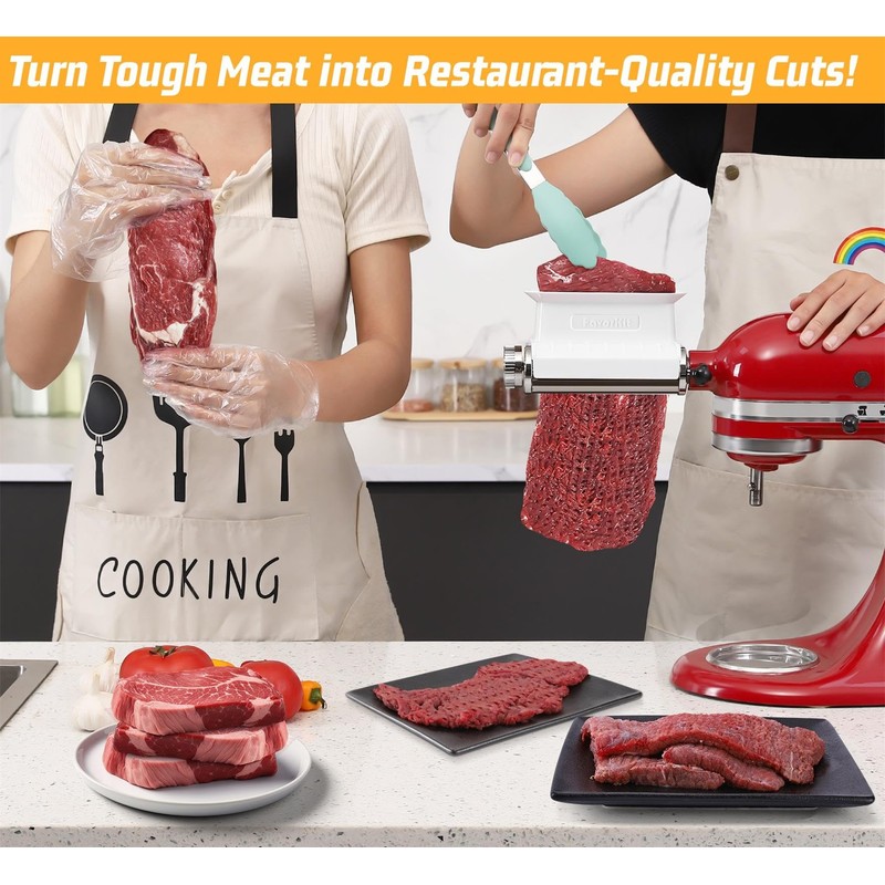 FavorKit Adjustable 3 Thickness Meat Tenderizer Attachment for Kitchenaid Mixers,