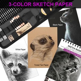 HIFORNY HIFORNY 70 Pcs Drawing Set Sketching Kit - Sketch Pencils Art Supplies for Adults Artists Kids with 3-Color Sketchbook,Graphite,Pastel,Charcoal Pencils,Blending Tools
