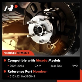 A-Premium Rear Wheel Bearing and Hub Assembly with 5-Lug Compatible with Mazda CX-9 2007-2015, FWD Only