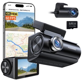 Faninso Dash Cam Front and Rear, 4K Full HD Dual Dash Camera for Cars, Built-in Memory Card Monitoring, 64GB Card, 5G WiFi GPS,2160P Night Vision, 5.5 * 9.12 * 6.5
