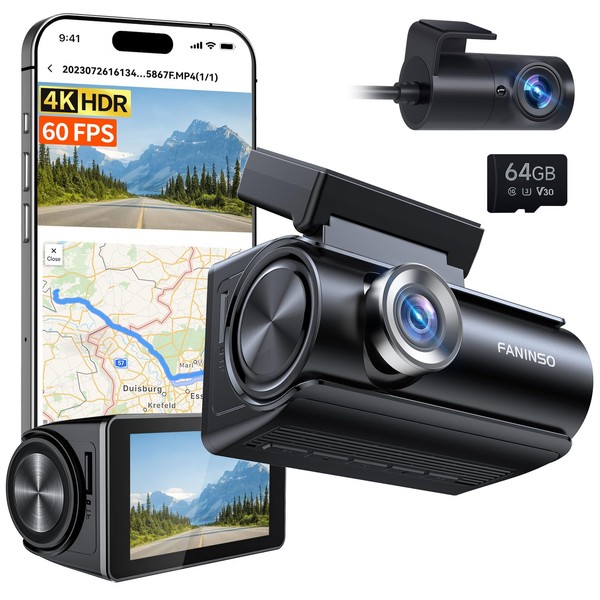 Faninso Dash Cam Front and Rear, 4K Full HD Dual