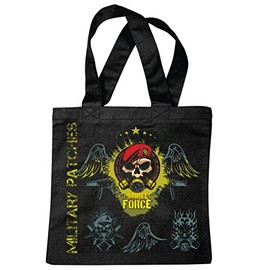 'Shoulder bag "Military Patches Skull Gothic Outdoor Bike Club Mc Motorcycle Chopper Custom Motorbike, Meet Club Meet Shopping Bag School Bags Gym Bag in Black