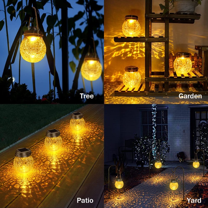 DBF 2 Pack Solar Lanterns Outdoor Waterproof IP65, Heavy Crackle