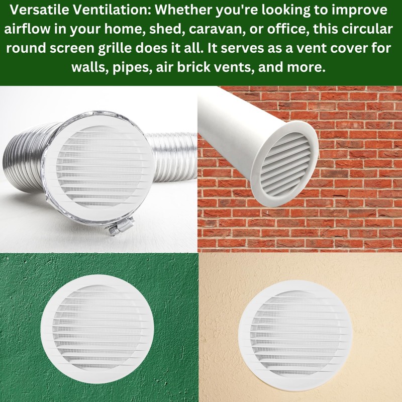 White Circular Ventilation Grille with Flyscreen - Round Air Vent