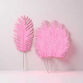 12 PCS Artificial Palm Leaves, Palm Frond, UV-Resistant Faux Fake Palm Fronds Plants for Home Hawaiian Party Jungle Beach Table Leave Decorations (Pink)