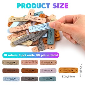 30 PCS Handmade Leather Labels, Handmade Tags for Crochet Faux Handmade with Love Leather Tags for Handmade Items with Hole for DIY Crafts, Knitting, Handbags, Clothes, Hats (10 Colours)