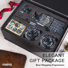 PONPUR Boss Gifts for Men, Decanter Set with Stones & Glasses, Best Boss Day Birthday Gift, Office Farewell Gifts for Boss, Mentor, Manager, Leader, Unique Stocking Stuffers Christmas Presents