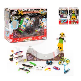 Grip & Tricks Mini Pro Skate Park X-TREM Rider Shop Set | Mini Skatepark for Fingers with Halfpipe Ramp & Skateboard Toys Set | Finger Toys BMX for Xtreme Sports Tricks & Stunts | (Multicolored)