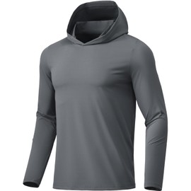 BANTREK Men Athletic Hoodies Long Sleeve Fishing Shirts UPF 50+ Sun Protection Dry Fit Wicking Hooded Running Shirts (Ash,Large)