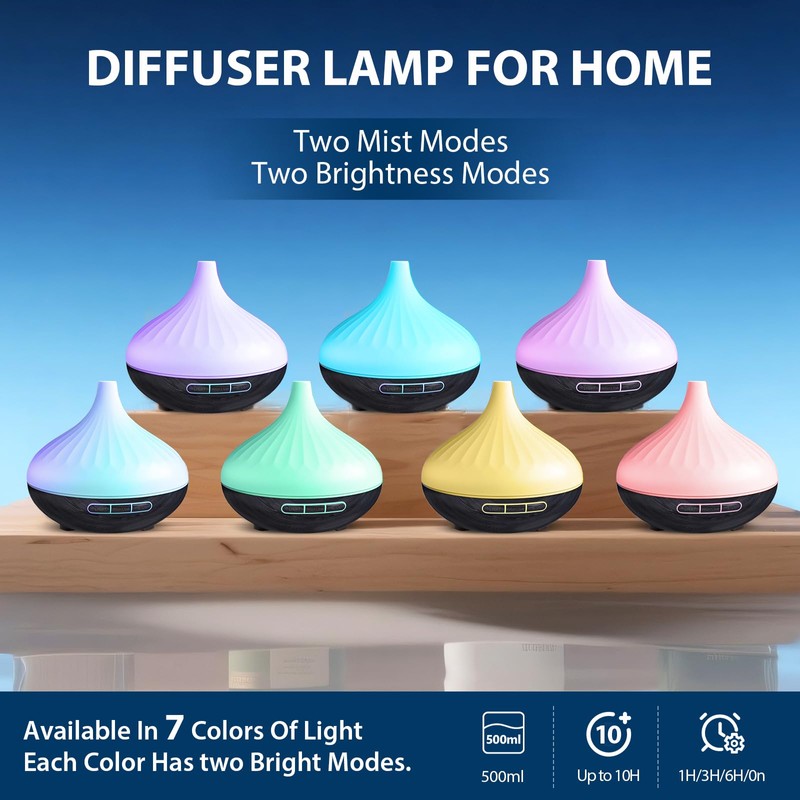 Aromatherapy Diffuser & 12 Essential Oils Set, 500 ML Ultrasonic