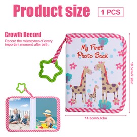 Baby Photo Albums, Soft Polyester Baby Album Photo Book Holds 17pcs 4X6" Pictures with Hook Colourful My First Family Photo Album Baby Memory Book for Newborn Toddler Kids(Giraffe)