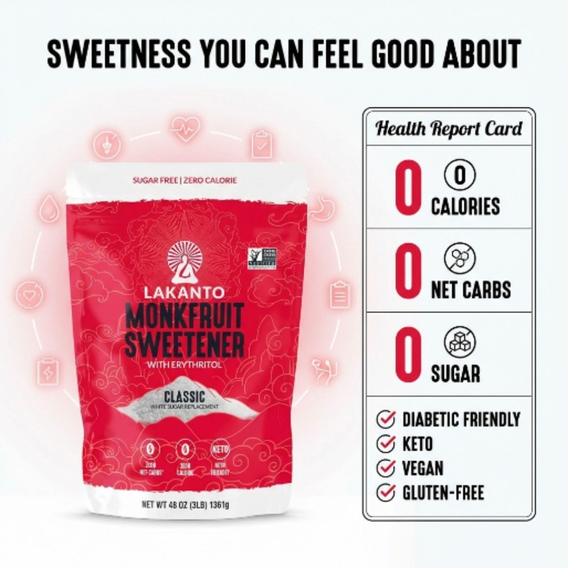 Lakanto Monk Fruit Sweetener with Erythritol, White Sugar Substitute From