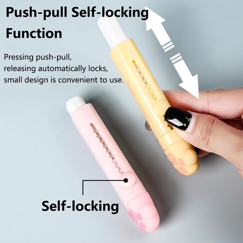 Cute Erasers, Sliding Retractable Pencil Eraser with 2 Refill Eraser,