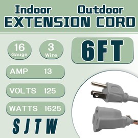 GREATIDE 6 FT Grey Outdoor Extension Cord with 3 Electrical Power Outlets - 16/3 SJTW Durable Green Cable with 3 Prong Grounded Plug, 2 Pack
