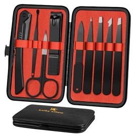Keiby - Juego de pinzas y cortaúñas Citom de 9 piezas, kit de pinzas de precisión, de acero inoxidable, con tijera curvada y maquinilla de afeitar de cejas para herramientas de belleza diaria con