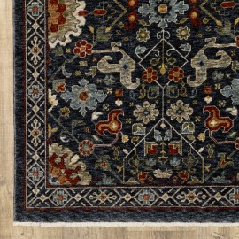 Homeroots 2' X 8' Blue And Ivory Oriental Power Loom Runner Rug With Fringe