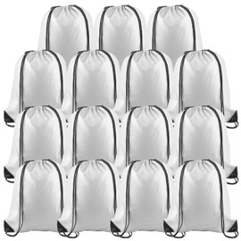 PLULON 15 Pcs White Drawstring Bags, Drawstring Backpack Bulk, Cinch Sack Sport Gym Backpack Bags for Yoga Traveling Outdoor Sports