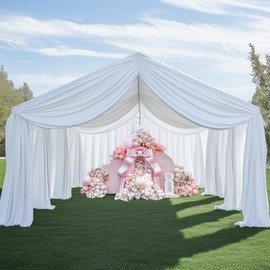 6Panels White Wedding Drapes, 5ftx40ft Wrinkle Free Tent Draping Curtains, Fabric Canopy Ceiling Drapes for Ceremony Birthday Theme Parties with Rod Pocket