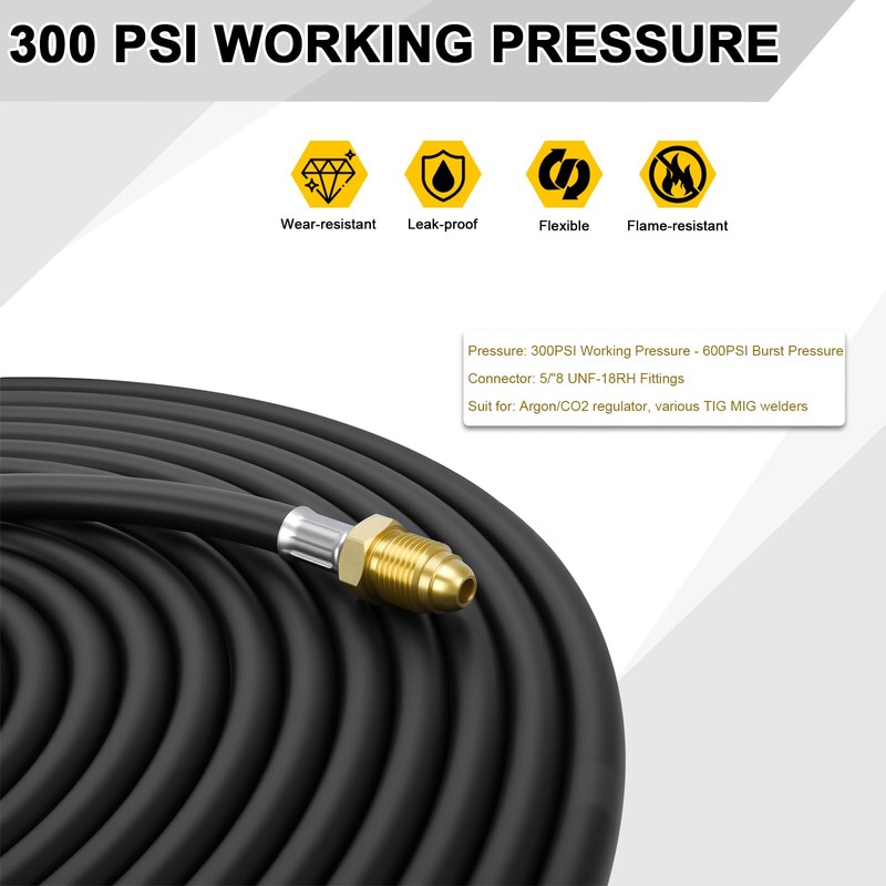 Argon Hose, Welding Gas Hose 30FT 5/8"X18 Male Inert for
