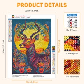 EOBROMD Diamond Painting Adult Animals, 5D Diamond Painting Pictures, Adult Antelope, DIY Diamond Painting Pictures, Diamond Painting Set for Wall Decoration, 30 x 40 cm