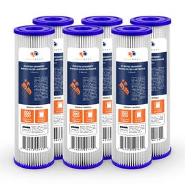 Aquaboon 1 Micron Pleated Water Filter 10 x 2.5 - Whole House Sediment Filter Replacement Cartridge Compatible with WFPFC3002, WHKF-WHPL, 6-Pack
