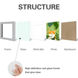 Golden State Art, 6x6 Picture Frame Set of 3, Made of Solid Wood and Real Glass, Display 4x4 Picture with Mat or 6x6 Without Mat, Wall Mounting Square Photo Frames, Grey