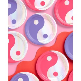 xo, Fetti Yin Yang Paper Plates - 24 pk, 9" | Birthday Party Supplies, Bachelorette Decorations, Bday Groovy y2k Party