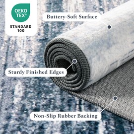 Rugflix 6x9 Area Rug, Washable Rug for Living Room, Non Slip, Soft Low Pile, Modern Abstract Blue Grey Rug for Bedroom, Dining Room, Home Office, Indoor Floor Carpet