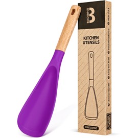 Cooking Spoon for Nonstick Cookwares, Great for Cooking and Serving Sturdy BPA-Free Matte Silicone, Wood Handle Spoon for Mixing, Scoop, and Scrape (BERRY)