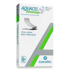 ConvaTec AQUACEL Ag Advantage 2"x2" Enhanced Antimicrobial Hydrofiber Dressing with Ionic Silver for Acute and Hard-to-Heal Wounds, Medical Grade, Micro-Contouring, Absorbant, Square, 10ct Box