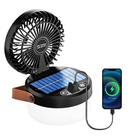 XDTIME Solar Camping Fan Rechargeable Camping Light, Folding Solar Powered Fan for Outdoors, Portable utdoor Lights with USB Output for Camping Tent, Mountain, Emergency (Black)