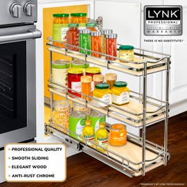 LYNK PROFESSIONAL® Élite™ Pull Out Spice Rack Organizer for Inside Kitchen Cabinets - 6" x 21" - Slide Out Drawer – Wood/Chrome Sliding Spice Organization for cabinet - Spice Racks - 6 Tier