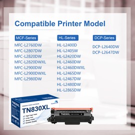 TN830XL Toner Cartridge High Yield Replacement for Brother TN 830XL TN830 TN830 XL Toner Compatible with HL-L2460DW DCP-L2640DW HL-L2480DW HL-L2400D HL-L2405W MFC-L2820DW Printer (4 Black)