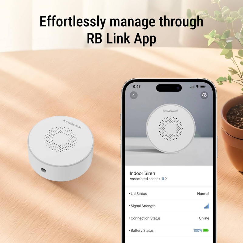 Roombanker Wireless Indoor Siren with Loud Sound & Flashing Strobe