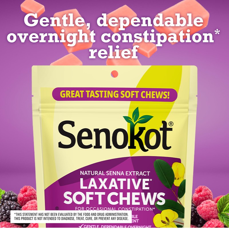 Senokot Laxative Soft Chews, Overnight Constipation Relief with Senna Extract,