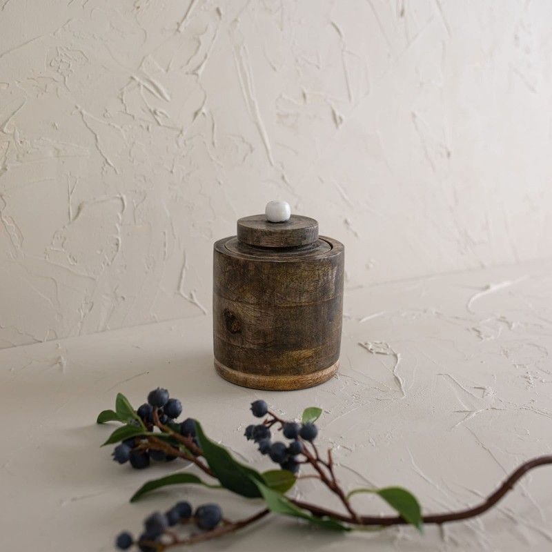 Foreside Home & Garden Round Canister Natural Mango Wood