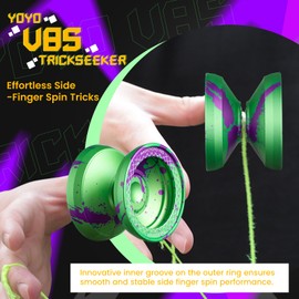 V8s Yoyo for Kids 8-12, Professional Yoyo Metal Responsive Yo-yo for Beginners, Dual Mode Yo yo with Unresponsive Bearing for Adults Advanced Durable with 12 Strings + Yo Yo Case (Green Purple)