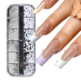 GZSY Nail Art Rhinestones Nail Beads White 12 Grid Nail Charms Nail Design Accessories Pearl Nail Art
