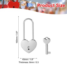 PATIKIL 3.9 Inch Love Locks Heart Padlock with Key Set, Single Heart Couple Wishing Lock Love Padlock for Lover Bridge Anniversary Diary Book Card Box, Silver Tone