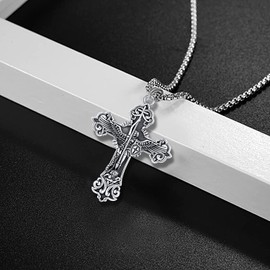 Saint Michael Necklace | Saint Christopher Necklace | Jesus Cross Pendant Chain Sterling Silver 925 Religious Amulet Jewellery for Men and Women, Sterling Silver