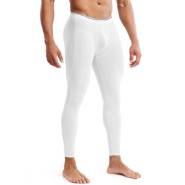 MIZOK Men’s See Through Mesh Compression Pants Ice Silk Yoga Slim Leggings Tights White L