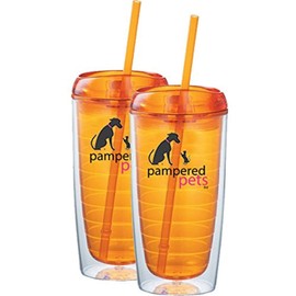 Pampered Pets Acrylic Straw Tumblers, 16-Ounce, Orange, 2-Pack