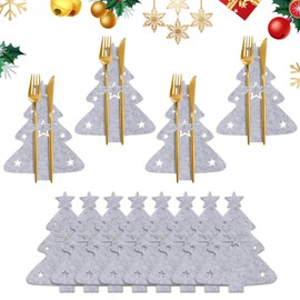 Figarge Pack of 12 Christmas Cutlery Holders Christmas Tree Cutlery Bag Felt Cutlery Bag Christmas Forks Spoons Cutlery Holder Bags Christmas Table Decoration for Christmas Table Decoration (Grey)