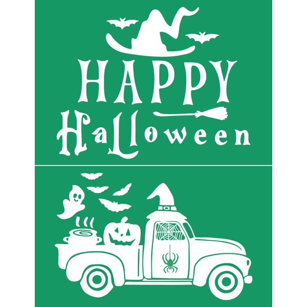 DGAGA Happy Halloween Self-Adhesive Silk Screen Stencils,Pumpkin Truck Screen Printing
