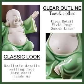 ARBTOTCE Green Laughing Buddha Statue 8.2" Tall, Ceramic Lucky Happy Buddha Statue Sitting on Money Bag for Good Luck and Prosperity, Feng Shui Decor Home Office Car Indoor/Outdoor Decoration