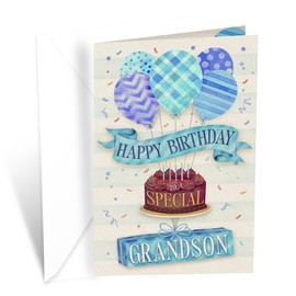 Prime Greetings Grandson Birthday Card, Made in America, Thick Card Stock with Premium Envelope Packaged in a Reusable Presentation Mailer, Eco-Friendly, 5in x 7.75in