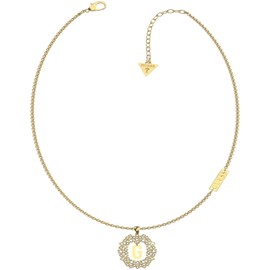GUESS Initials My Name Letter A-V Necklace Gold Plated with White Cubic Zirconia Stones, Metal, No Gemstone