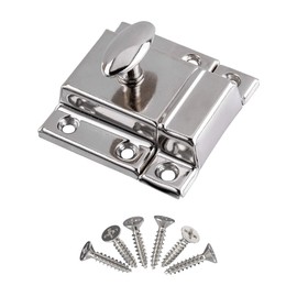 Large Stamped Nickel Plated Cabinet Door Latch - 2 1/8" × 2 1/8" - Spring Loaded Cupboard Door Latch with Oval Turn - Vintage Cabinet Hardware | UA-140-LPN (1)