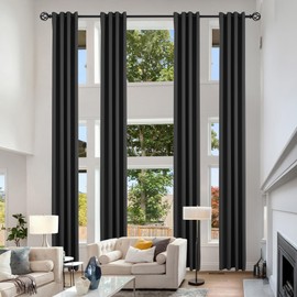 KNEOQIT Extra Long Blackout Curtains, Custom Made, Grommet High Ceiling Window Drapes, 2 Story Curtains for Living Room and Loft Room(1 Panel, Black, 52"x144")